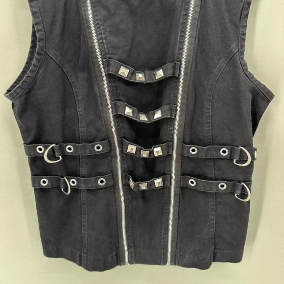 Vintage Tripp NYC Mens Biker Vest Black Zipper Metal Studded D-Ring Size L Punk - Picture 3 of 12